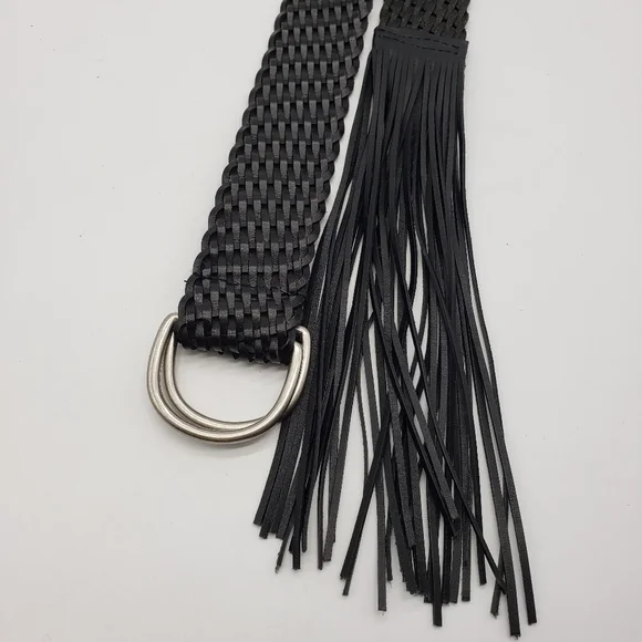 Unbranded women OS black woven belt with fringe leather