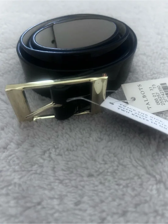 Talbots Reversible Black & White Leather Belt Gold Buckle NWT Size M