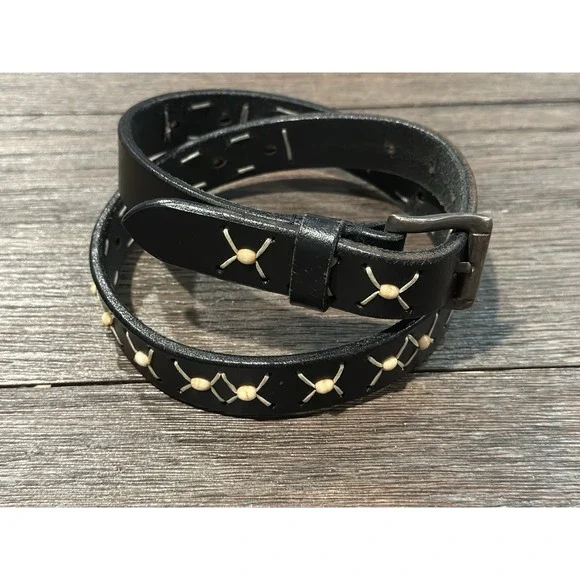 Old Navy Black Stitched Beaded Leather Belt sz 32 GUC boho‎ Western Cowgirl