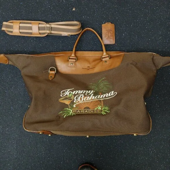 Tommy Bahama PARADISE Travel Bag Luggage Carry on Shoulder Strap Canvas Leather