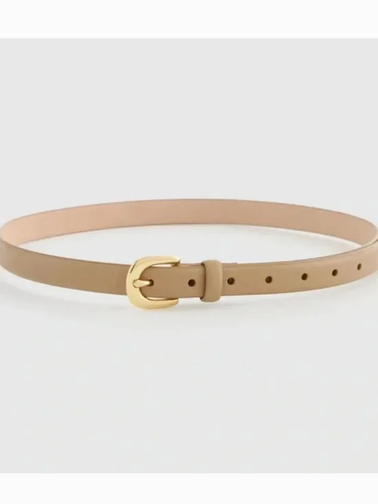 NWT Sofia European Leather Skinny Belt in Mushroom Size S