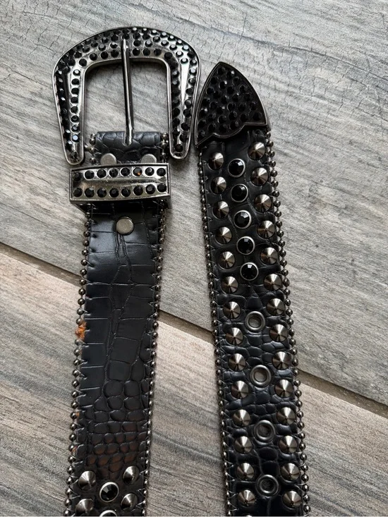 Black Studded Western Croc Embossed Belt - Small - 28-32”