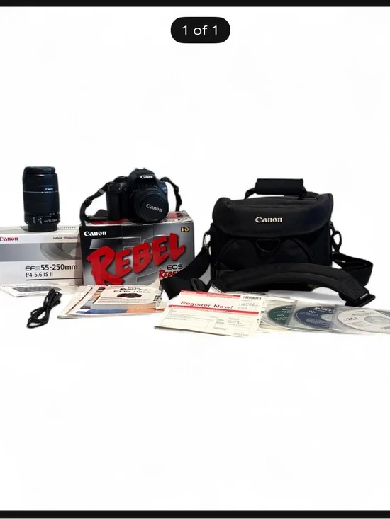 NWT Canon EOS Rebel DSLR Camera Kit with Black Carrying Case and 2 Lens