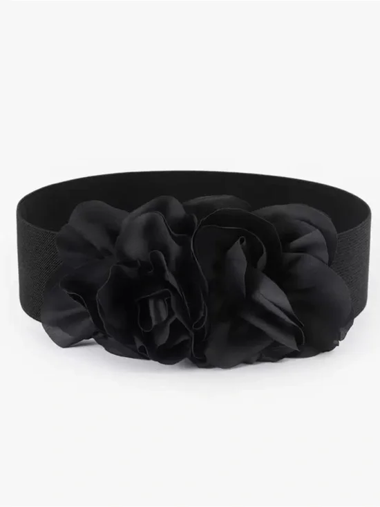 Black Floral Elastic Belt - Women Accessories