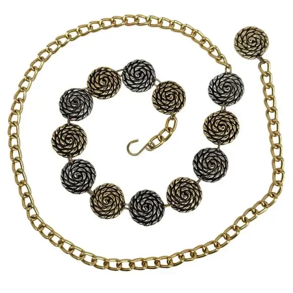 Vintage Disc Chain Belt Gold Silver Medallion Boho Glam Statement Size 55
