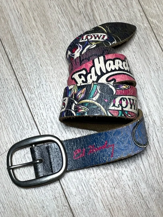 Vintage Ed Hardy “Love Kills Slowly” D Ring Leather Belt