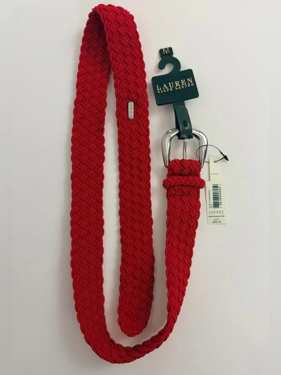 Lauren Ralph Lauren Red Braided Fully Adjustable Belt with Silver Buckle Medium