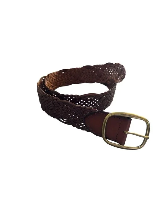 Braided Wide Brown Leather Fashion Belt Brass Buckle 43” Long - Size M/L Y2K