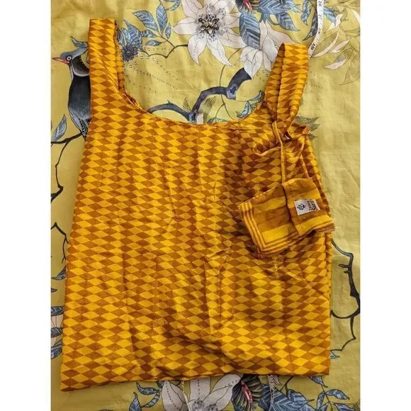 Sari silk packable bag gold and yellow silk