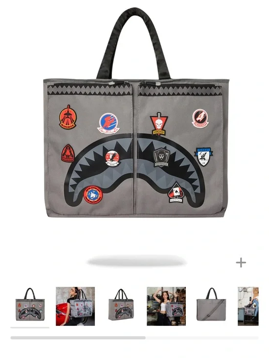 Sprayground Gray Shark Patch Canvas Tote (FIRM PRICE)