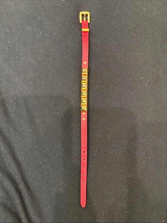 Michael Kors Red Leather Stud Belt with Gold Pyramid Accents