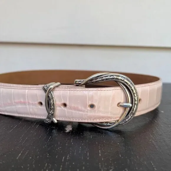 Brighton Blush Pink Reptile Embossed Belt Silver Plate Hardware M/L