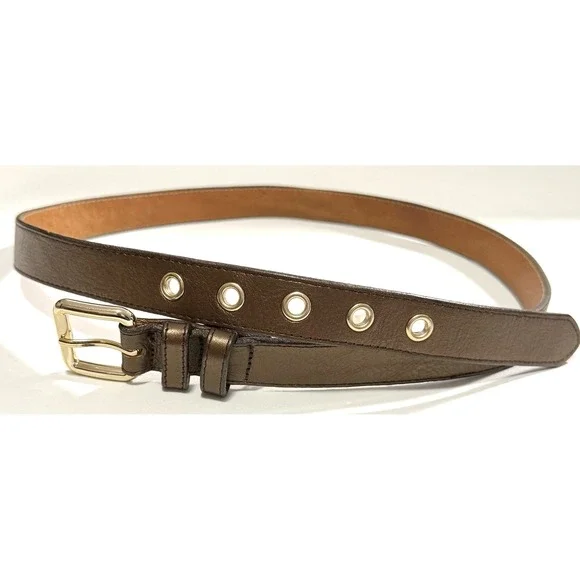 GAP Belt Womens Medium Genuine Cow Leather Brown Golden Grommets Made In USA