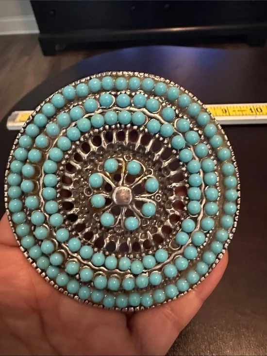 Round Turquoise Beaded Decorative Medallion belt buckle