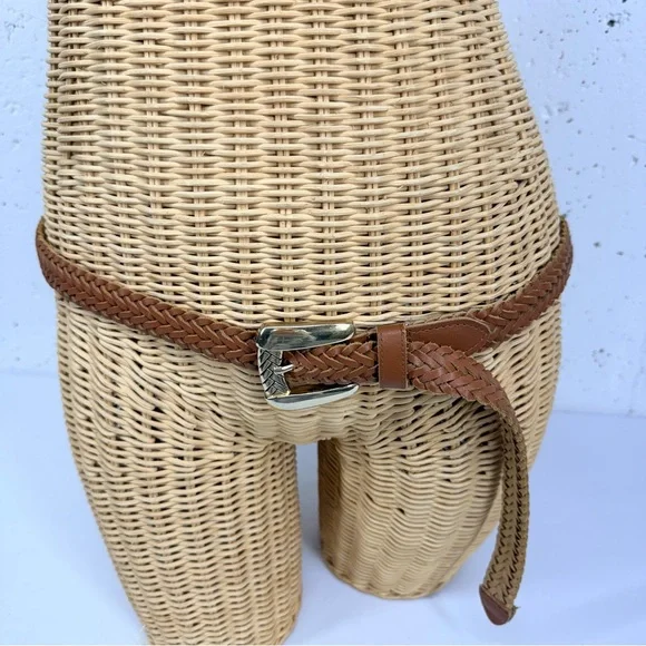 Chic Women’s Size XL Carmel Brown Braided Leather Belt Gold Hardware