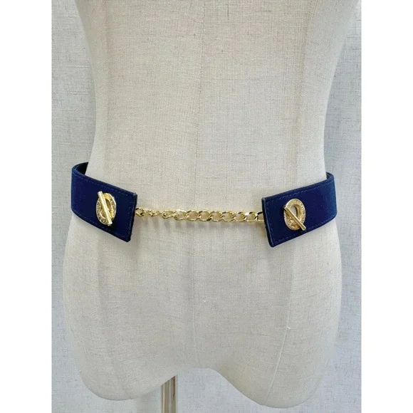 Ralph‎ Lauren Navy Blue Grosgrain Gold Chain Toggle Belt One Size Adjustable