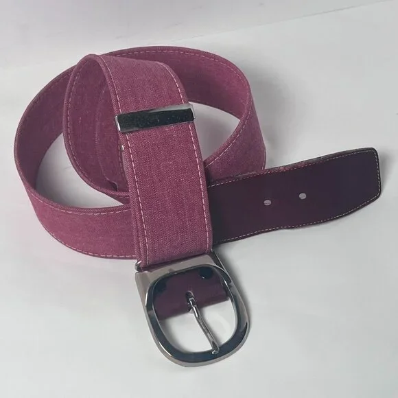 Vintage Royal Coachman Belt Medium 34-38 Red & Burgundy Canvas Silver Buckle‎