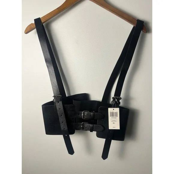 Hot Topic Buckle Harness Wm M/L Black Faux Leather Elastic Waist Goth Grunge Y2K