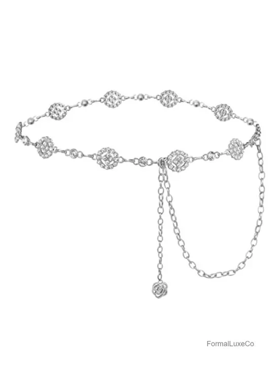 ALLOW Waist Chain Belt Rhinestone Gold Silver Fits 26-43