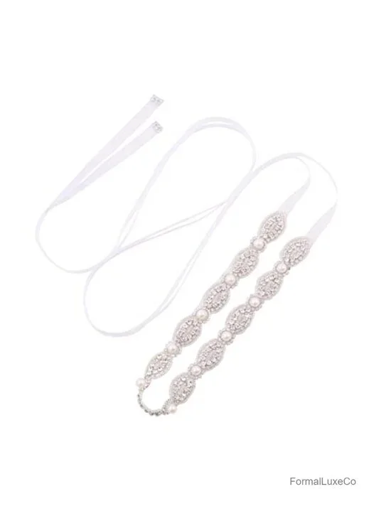 Crystal Bridal Sash Belt with Rhinestones and Pearls Wedding Dress Belt