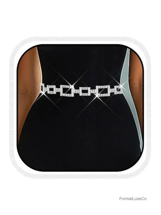 Sparkly Rhinestone Chain Belt Adjustable Waist Belt for Dresses