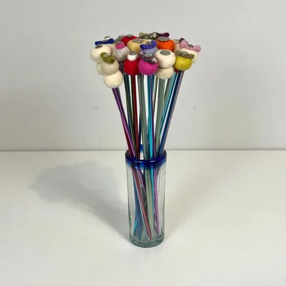 Handmade Felted Flower Bouquet 21 Stems Multicolor 14”