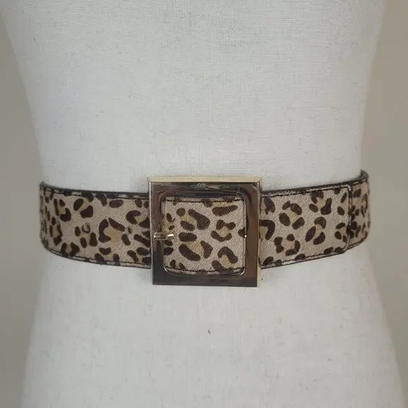 Leopard Print Waist Belt with Square Buckle