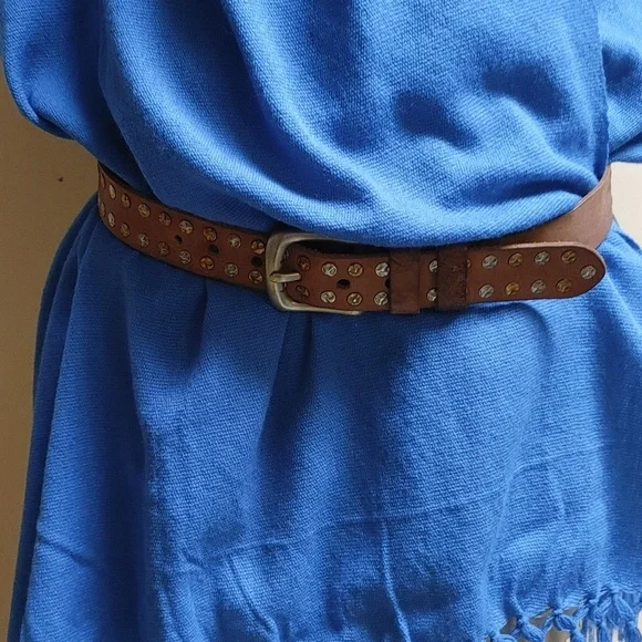 VTG Lucky Brand Tan Belt with Gold and Silver Rivets
