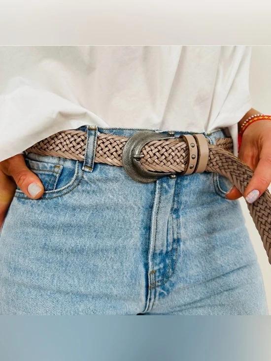 Free People We The Free Brix Belt Medium Large Oyster Braided Leather Western
