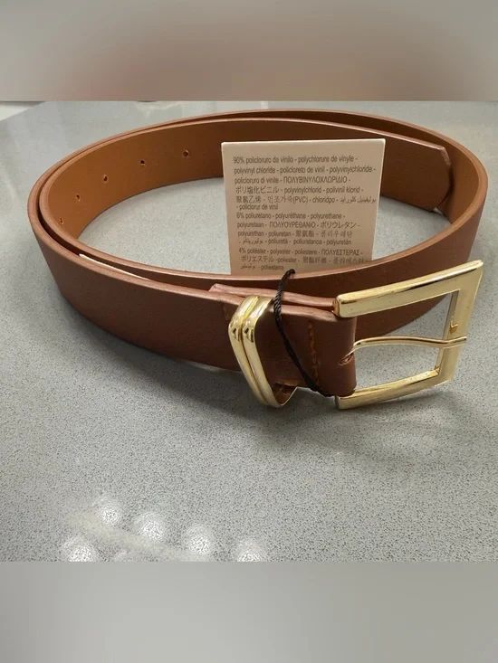 Zara Brown Leather Belt with Gold Buckle