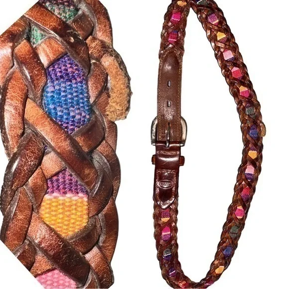 Vintage ▶️ Fossil ◀️ Braided Leather Multi Color Textile Belt. Size Medium