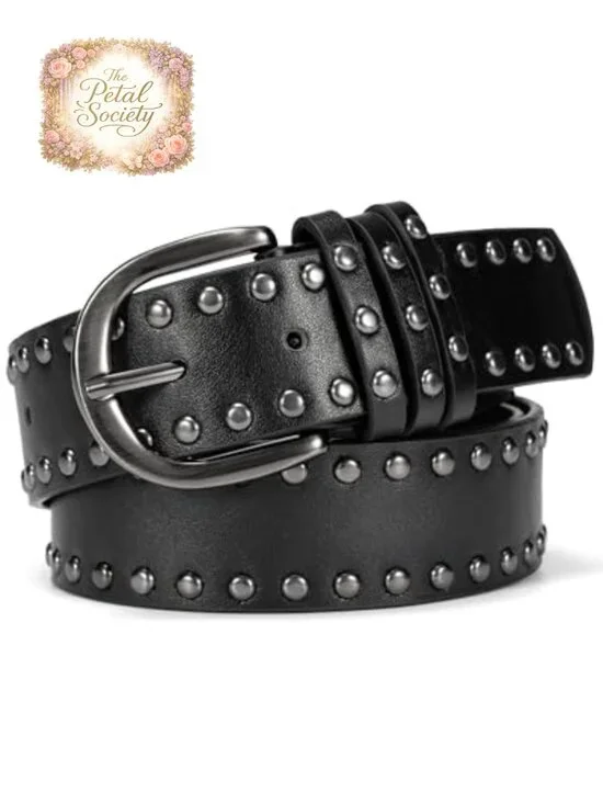 Studded PU Leather Punk Belt with Buckle, Adjustable Fit, 1.38