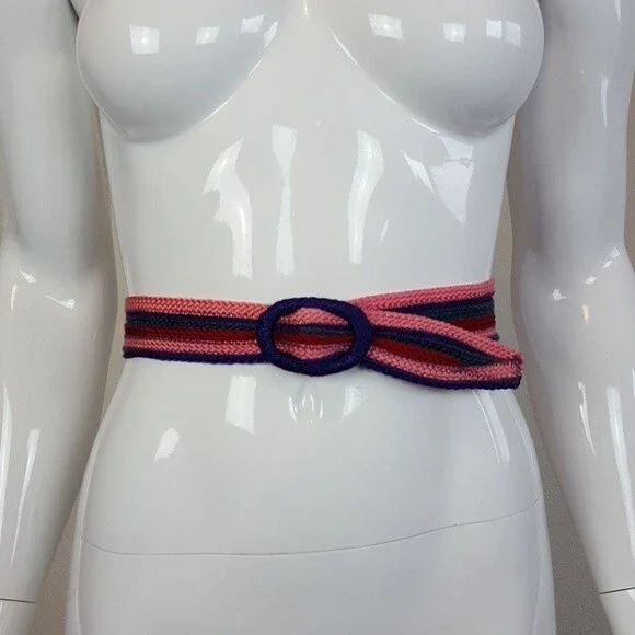 Vintage 80's Purple & Pink Striped Woven Belt
