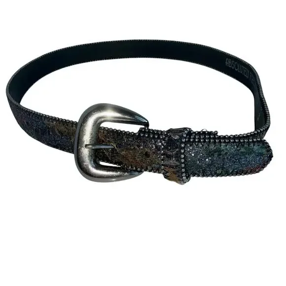 VINTAGE ABSOLUTELY FRESH Y2K indie sleeze metallic Black Leather Studded Belt M