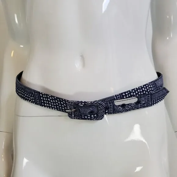 Vintage 80's Blue Patterned Cloth Belt