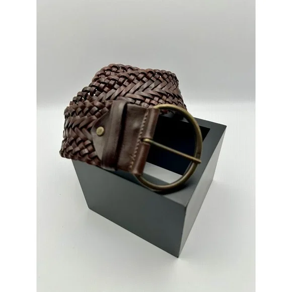 Womens Y2K Woven Leather Belt Sz Large Brown Vintage Wide Braided Boho