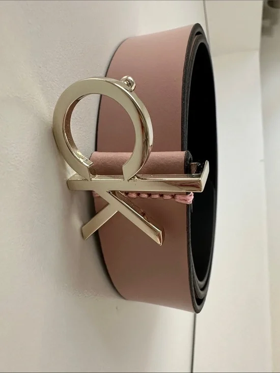 Calvin Klein Blush Pink Leather Belt with Silver Logo Buckle