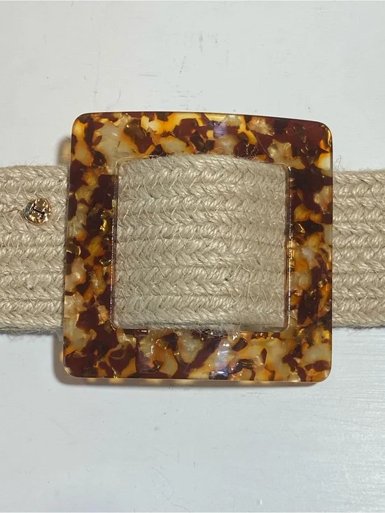 Halston Wide Jute Belt with Tortoise Acrylic Buckle M/L
