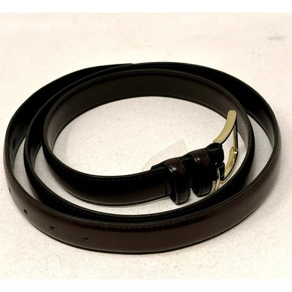 Genuine Leather Brown Dress Belt Gold Tone Buckle Size 52 Men's 60