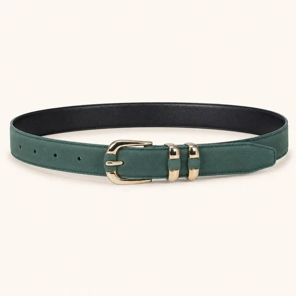 New York Studio Leather Belt Womens S Teal Green Gold Buckle Classic Minimalist