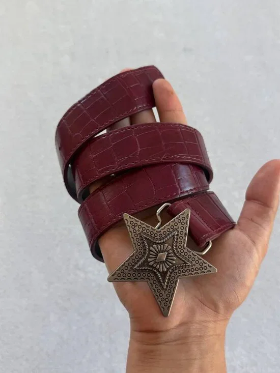 Burgundy Croc Embossed Western Star Belt