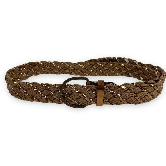 Belt Womens One Size Brown Gold Cotton Wool Woven Coastal Cowgirl Western Shiny