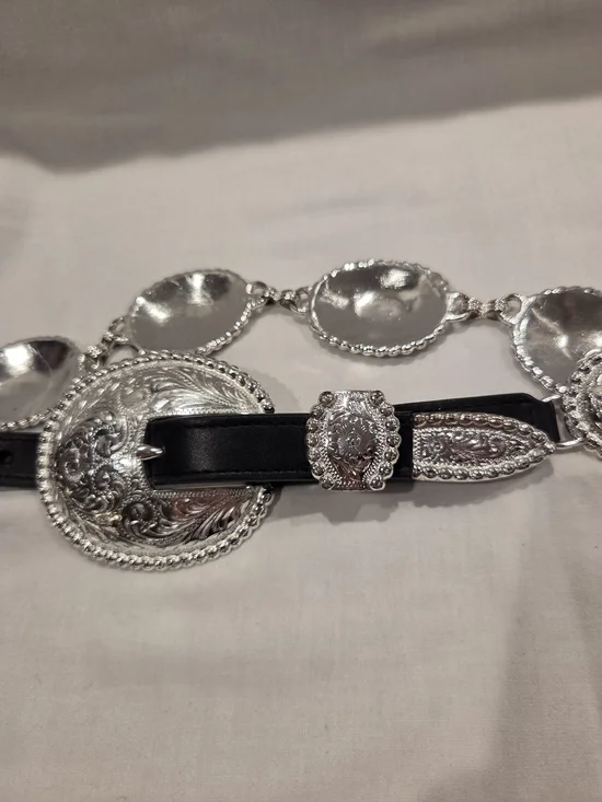 Tony Lama Black Leather Concho Belt with Silver Medallions