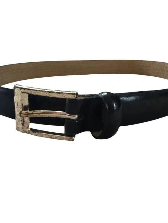 Liz Claiborne Black Leather Belt with Gold-Tone Buckle
