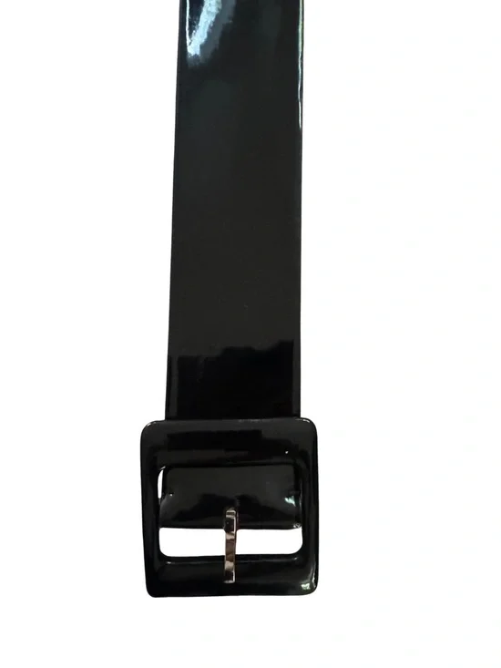 Ann Taylor Black Patent Belt with Glossy Square Buckle