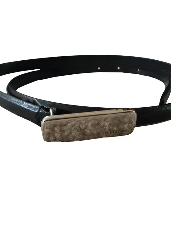 Ann Taylor Black Leather Belt with Silver-Tone Rectangular Buckle