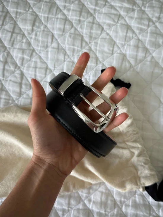 KHAITE Black Leather Belt with Silver Buckle