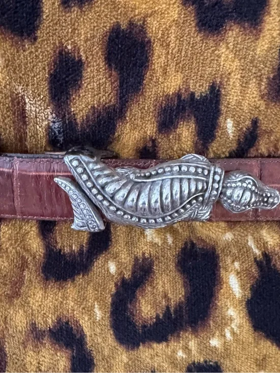Brighton Rare Vintage Brown  Leather Belt with Silver Alligator Buckle Medium