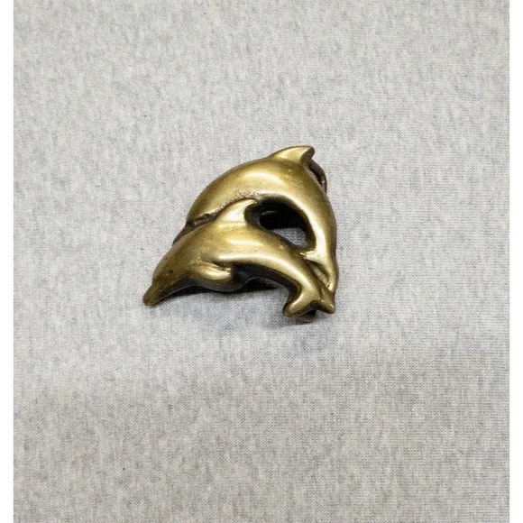 Vintage Scott Nelles Solid Brass Dolphins‎ Belt Buckle 1970's