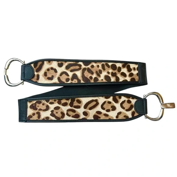 Chico's Leopard Print Furry Leather Belt with Black Trim EUC M or 38”